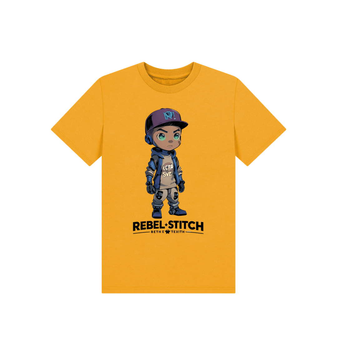 Mustard Rebel Stitch Premium Cotton Short Sleeve Kids T-Shirt Rebel Kids Front Print #2