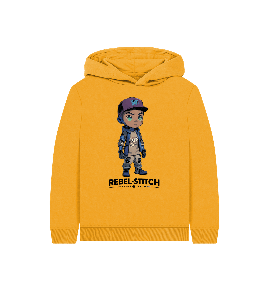 Mustard Rebel Stitch Premium Cotton Kids Hoodie Rebel Kids Front Print #2