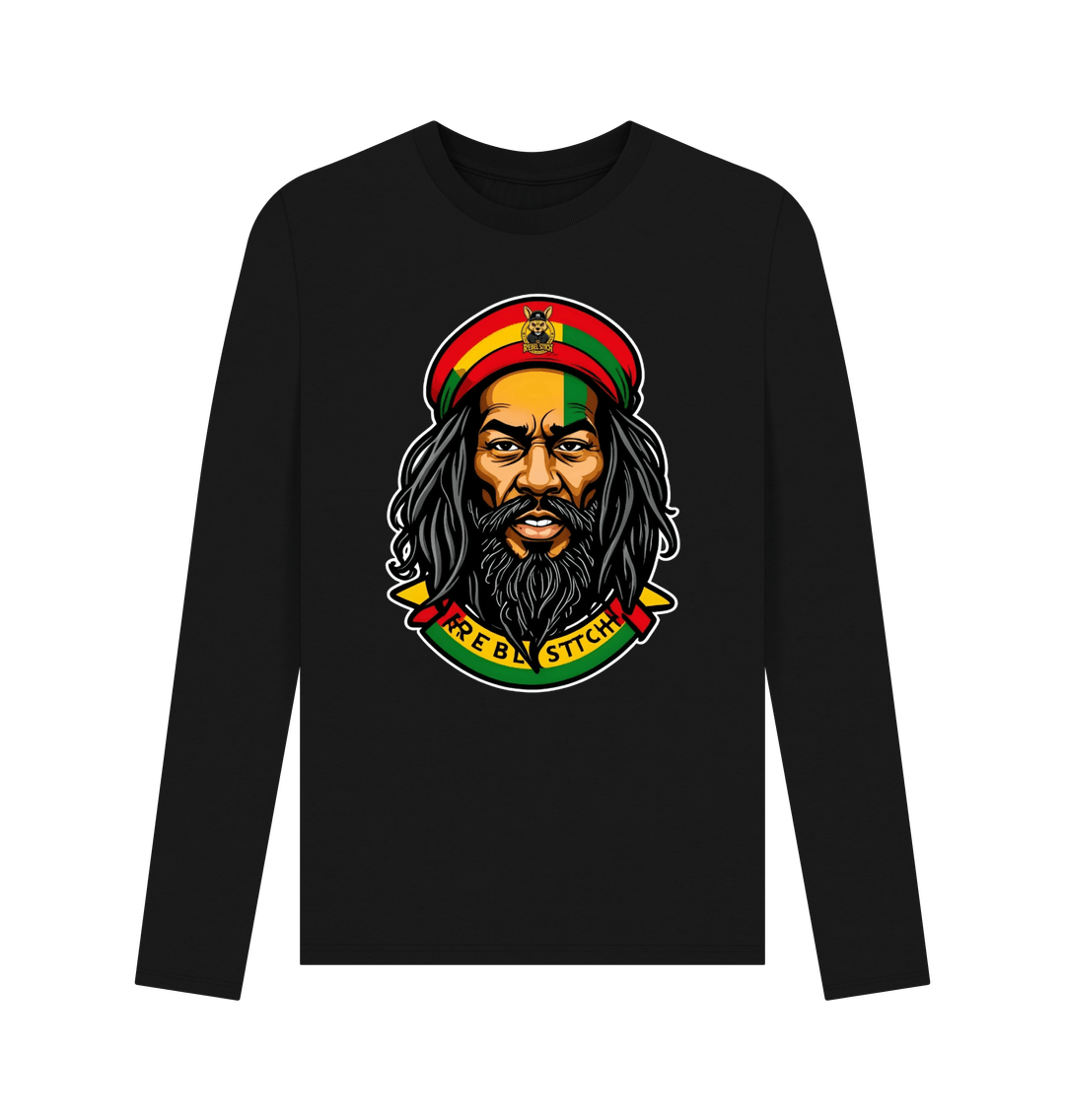 Black Rebel Stitch Premium Cotton Long Sleeve T-Shirt Zion-One Love Front Print #3