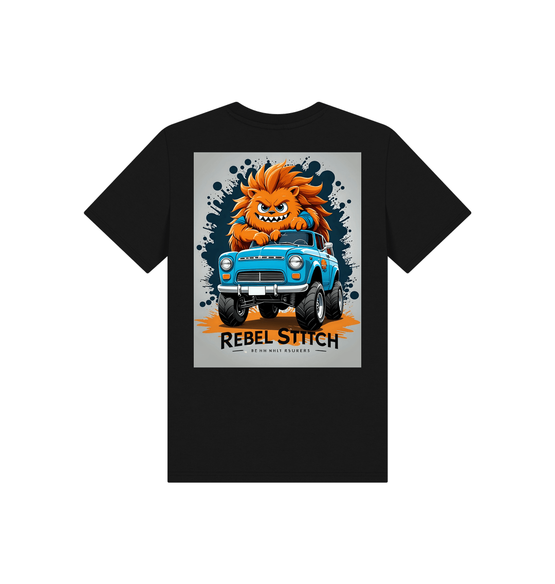 Black Rebel Stitch Premium Cotton Short Sleeve Kids T-Shirt Monster Truck Back Print #2