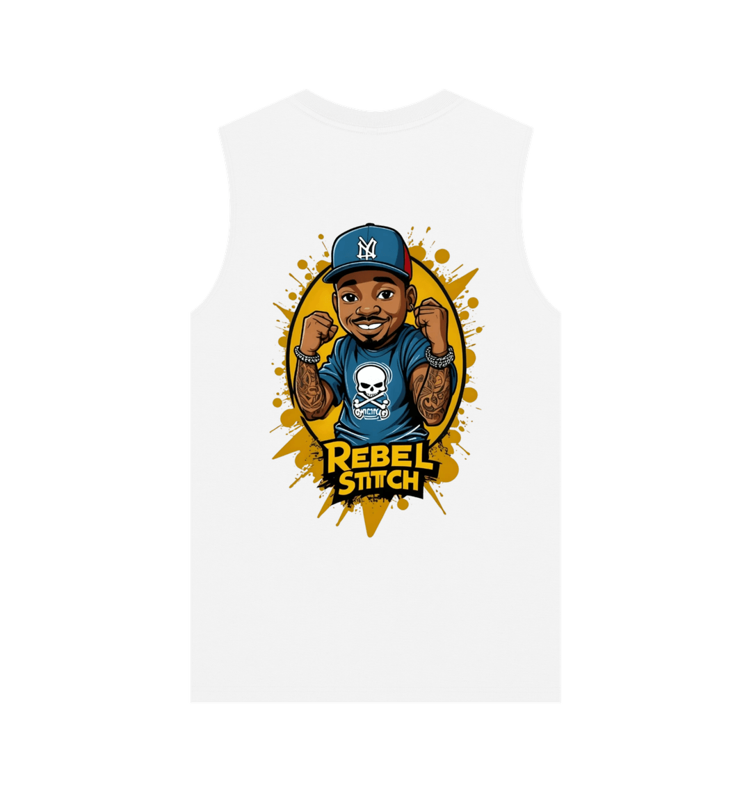 White Rebel Stitch Premium Cotton Vest Main Line Back Print #4