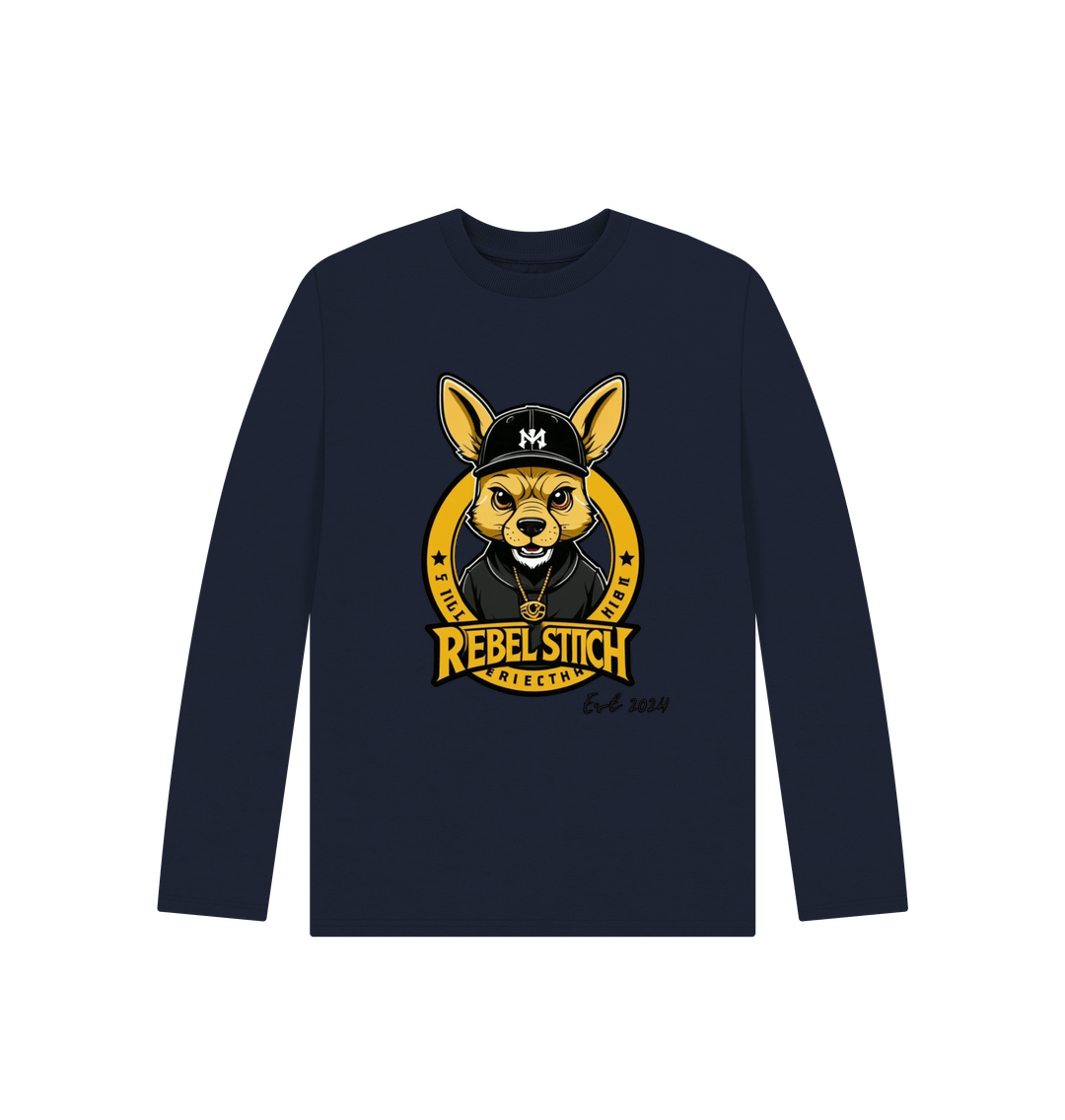 Navy Blue Rebel Stitch Premium Cotton Long Sleeve Kids T-Shirt Main Line Front Print #1