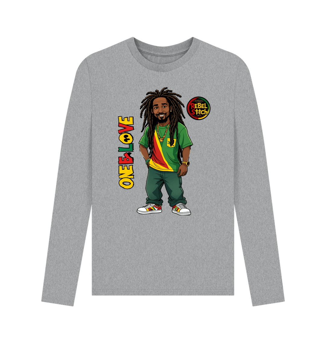 Athletic Grey Rebel Stitch Premium Cotton Long Sleeve T-Shirt Zion-One Love Front Print #1