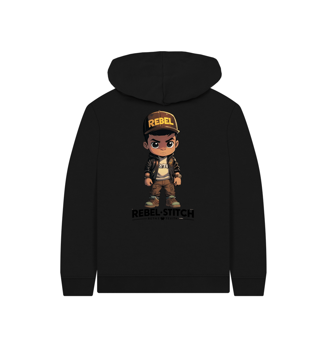 Black Rebel Stitch Premium Cotton Kids Hoodie Rebel Kids Back Print #1