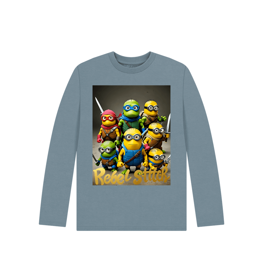 Stone Blue Rebel Stitch Premium Cotton Long Sleeve Kids T-Shirt TMNM Front Print #4