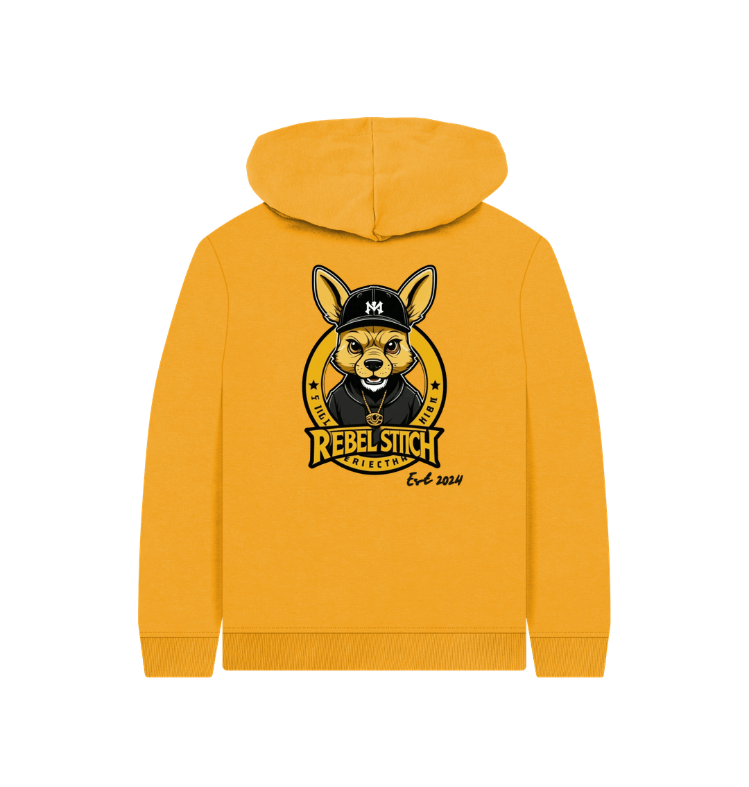 Mustard Rebel Stitch Premium Cotton Kids Hoodie Main Line Back Print #1