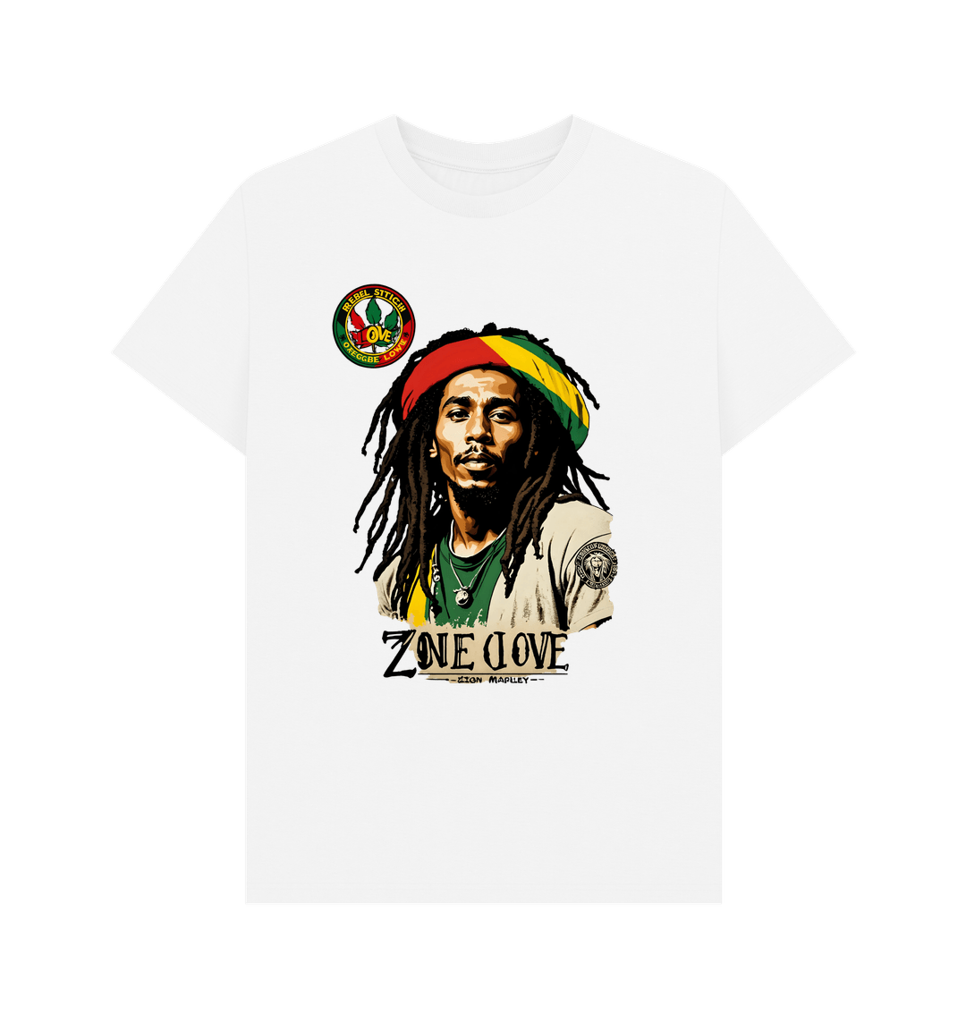 White Rebel Stitch Premium Cotton Short Sleeve T-Shirt Zion-One Love Front Print #4