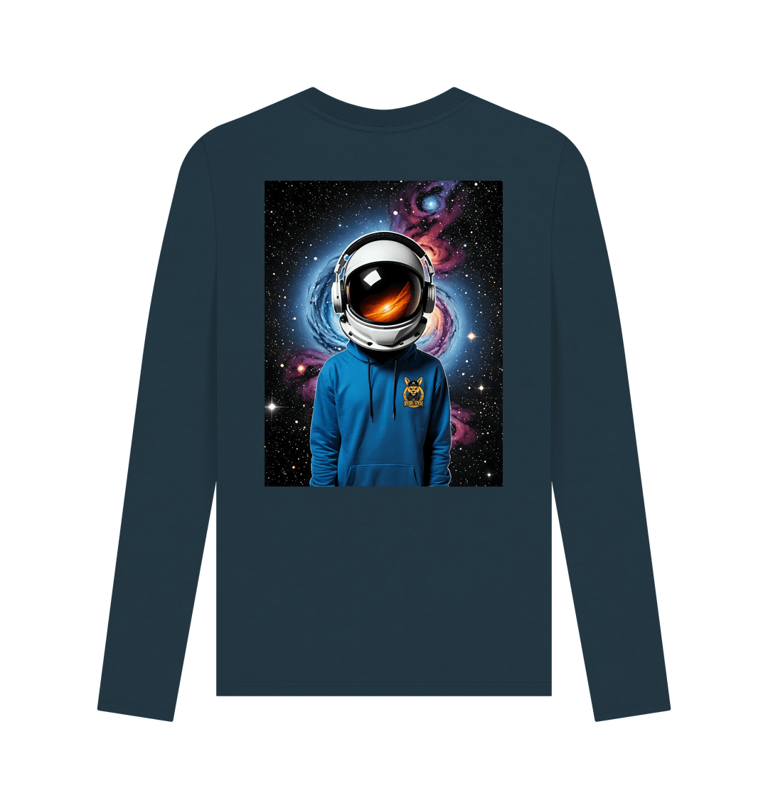 Denim Blue Rebel Stitch Premium Cotton Long Sleeve T-Shirt Space Edition Back Print #1