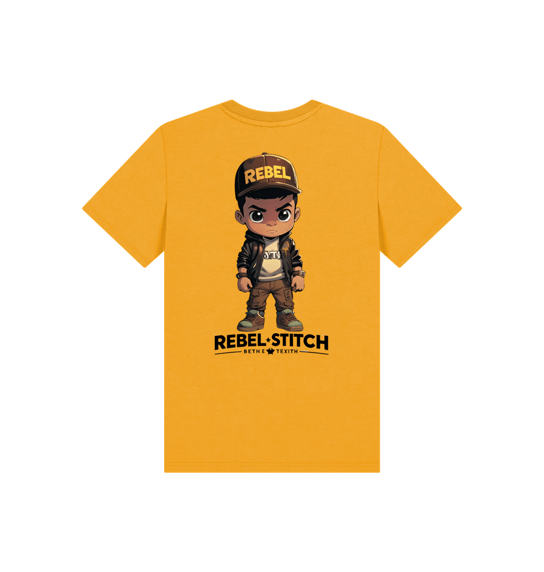 Mustard Rebel Stitch Premium Cotton Short Sleeve Kids T-Shirt Rebel Kids Back Print #1