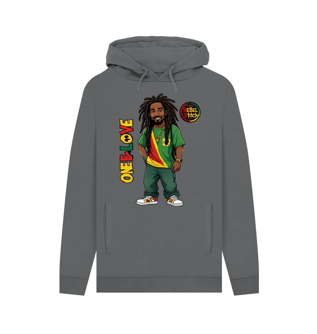 Slate Grey Rebel Stitch Premium Cotton Hoodie Zion-One Love Front Print #1