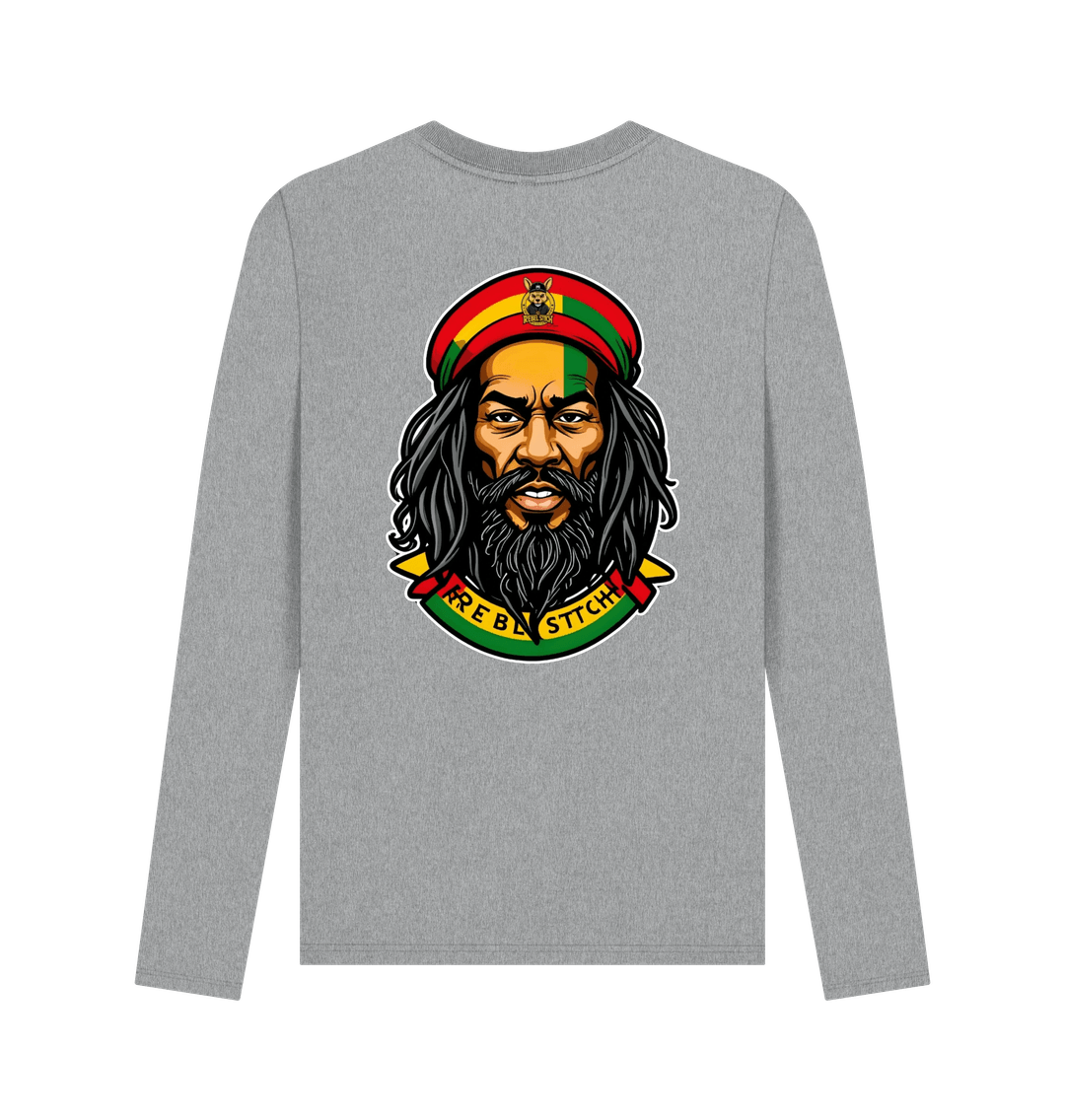 Athletic Grey Rebel Stitch Premium Cotton Long Sleeve T-Shirt Zion-One Love Back Print #3