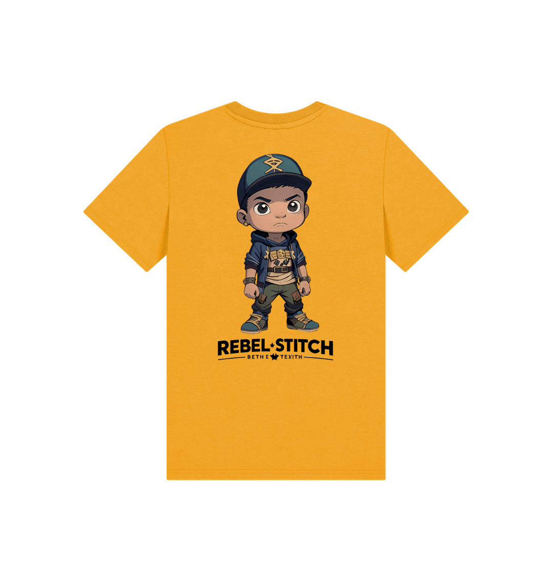 Mustard Rebel Stitch Premium Cotton Short Sleeve Kids T-Shirt Rebel KIds Back Print #3