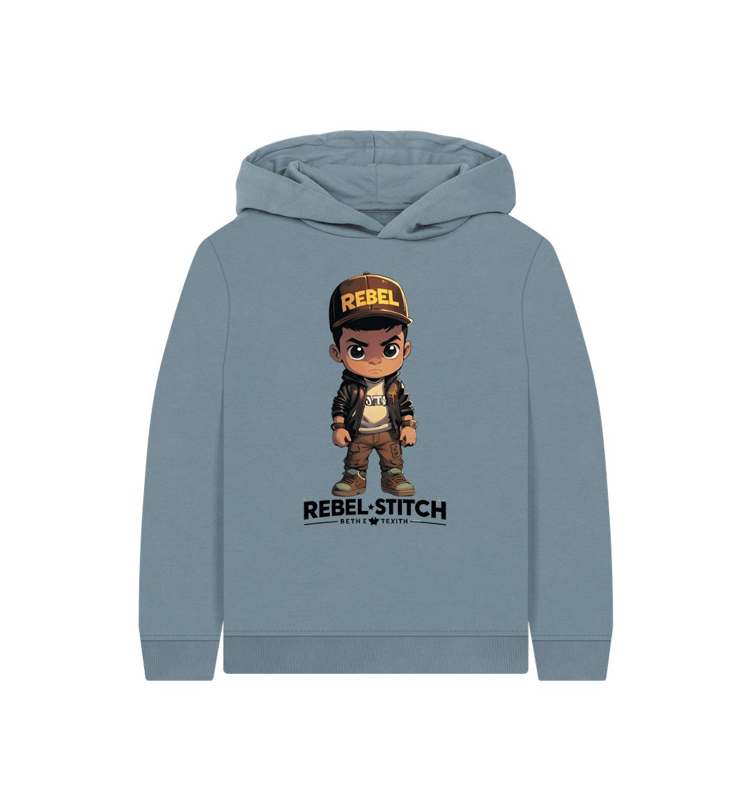 Stone Blue Rebel Stitch Premium Cotton Kids Hoodie Rebel Kids Front Print #1