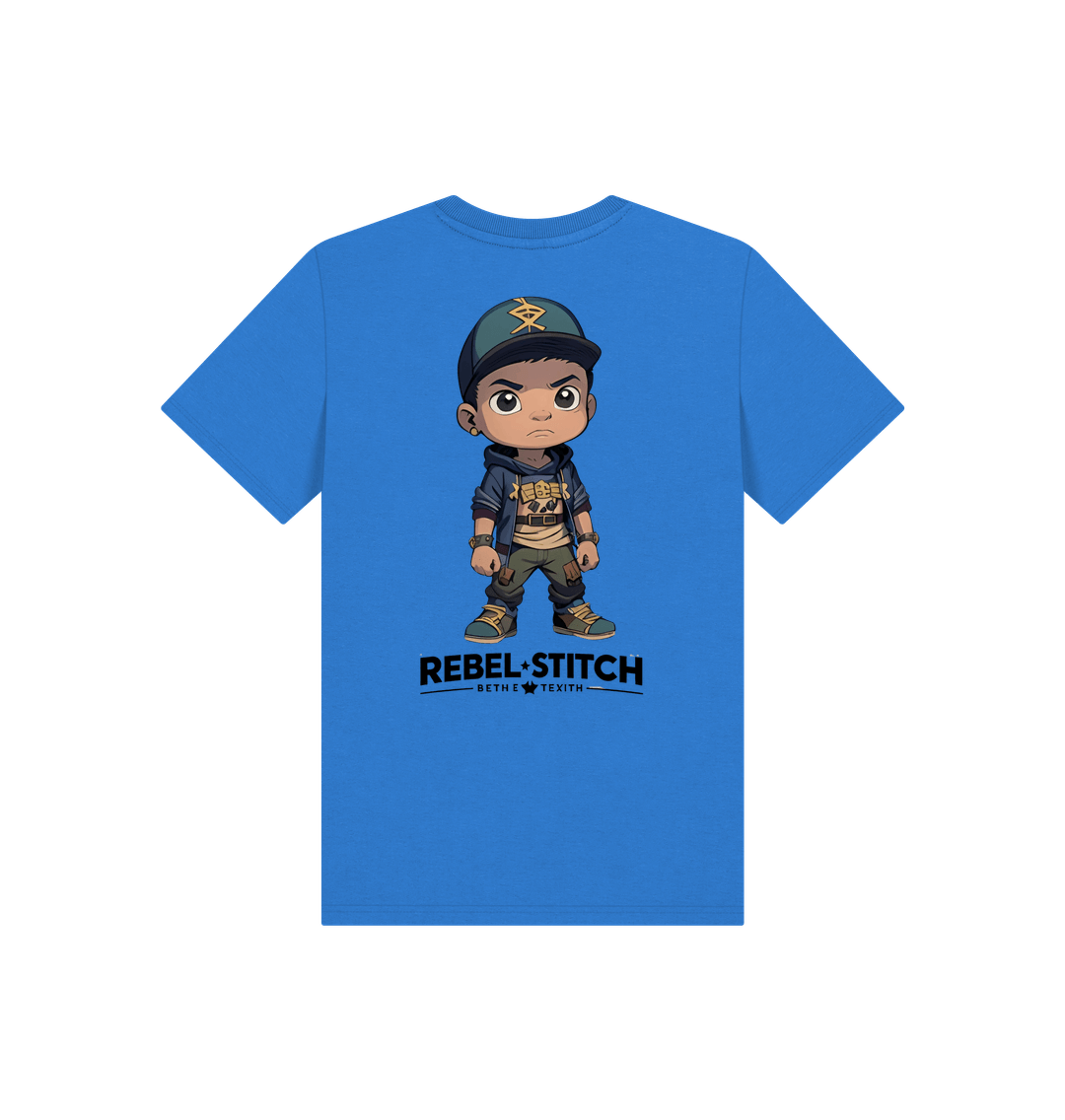 Bright Blue Rebel Stitch Premium Cotton Short Sleeve Kids T-Shirt Rebel KIds Back Print #3