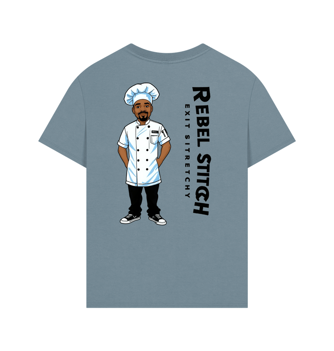 Stone Blue Rebel Stitch Premium Cotton Oversized Short Sleeve T-Shirt Chef Edition Back Print #1