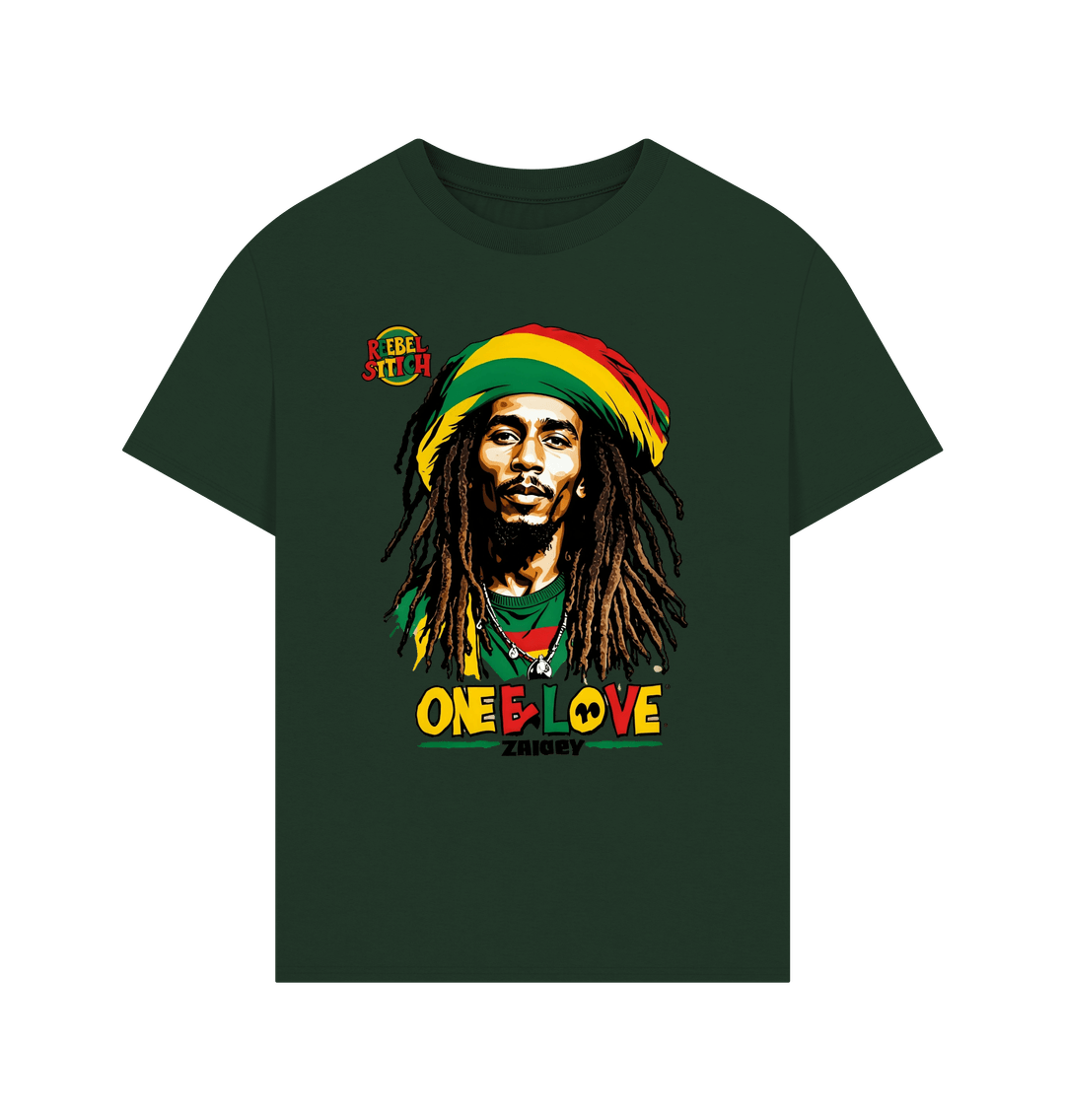 Evergreen Rebel Stitch Premium Cotton Oversized Short Sleeve T-Shirt Zion-One Love Front Print #2