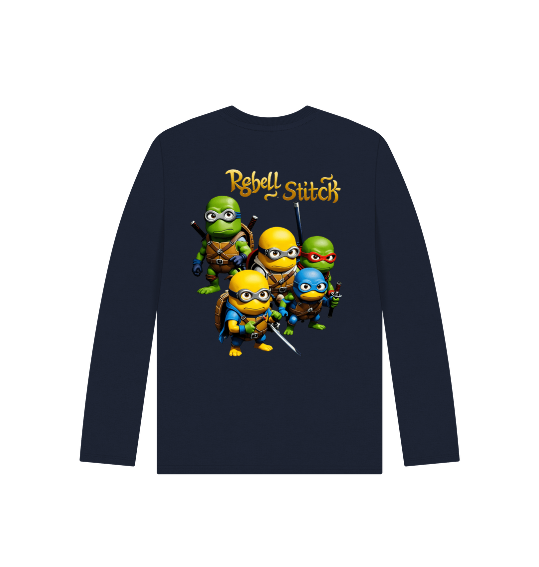 Navy Blue Rebel Stitch Premium Cotton Long Sleeve Kids T-Shirt TMNM Back Print #3