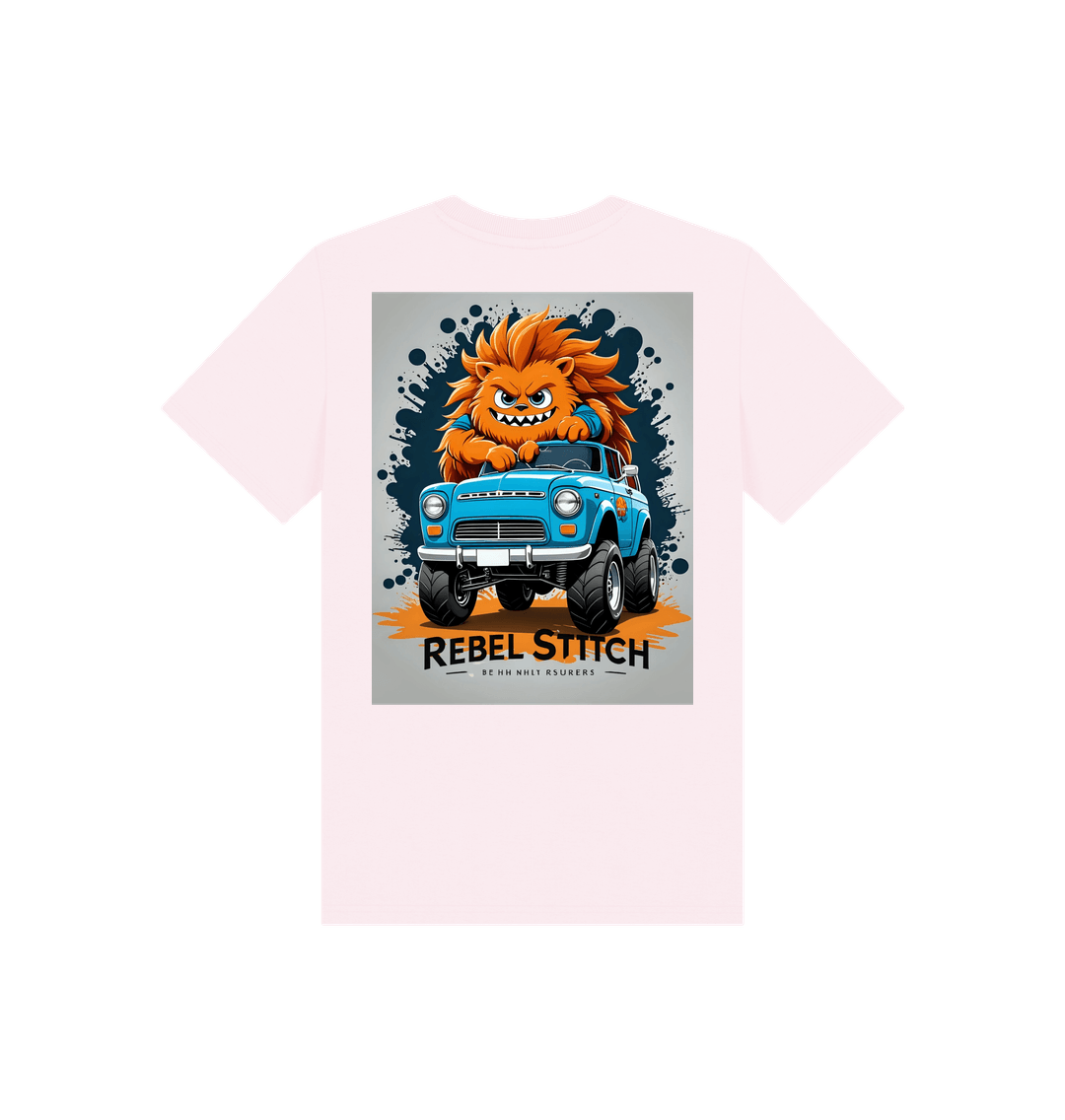 Pink Rebel Stitch Premium Cotton Short Sleeve Kids T-Shirt Monster Truck Back Print #2