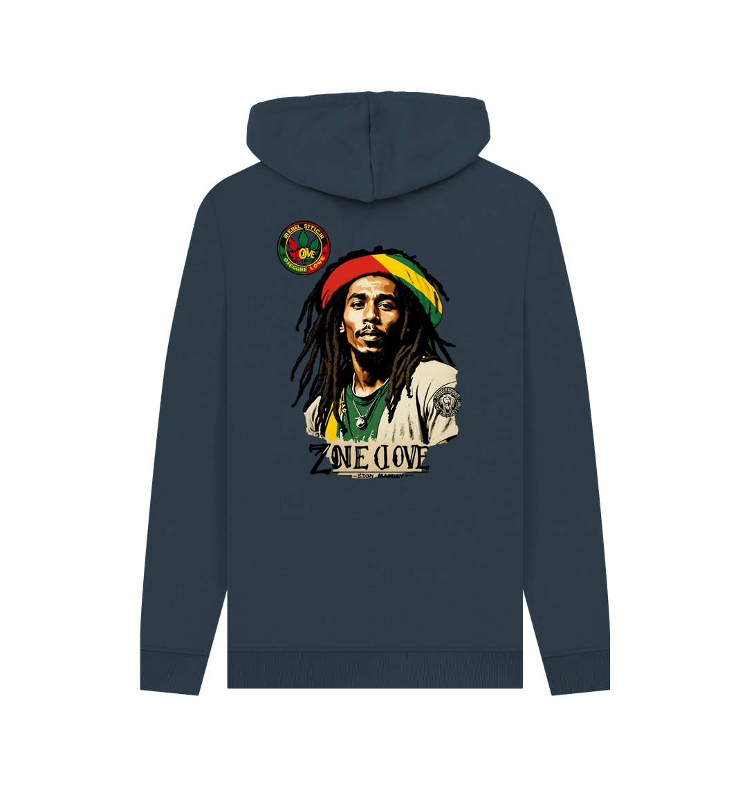 Navy Rebel Stitch Premium Cotton Hoodie Zion-One Love Back Print #4