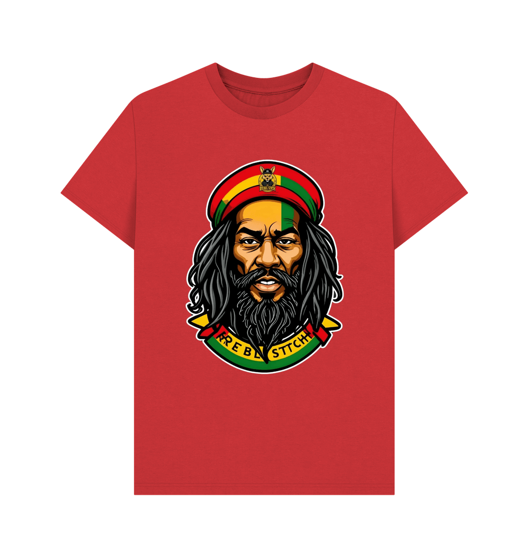 Red Rebel Stitch Premium Cotton Short Sleeve T-Shirt Zion-One Love Front Print #3