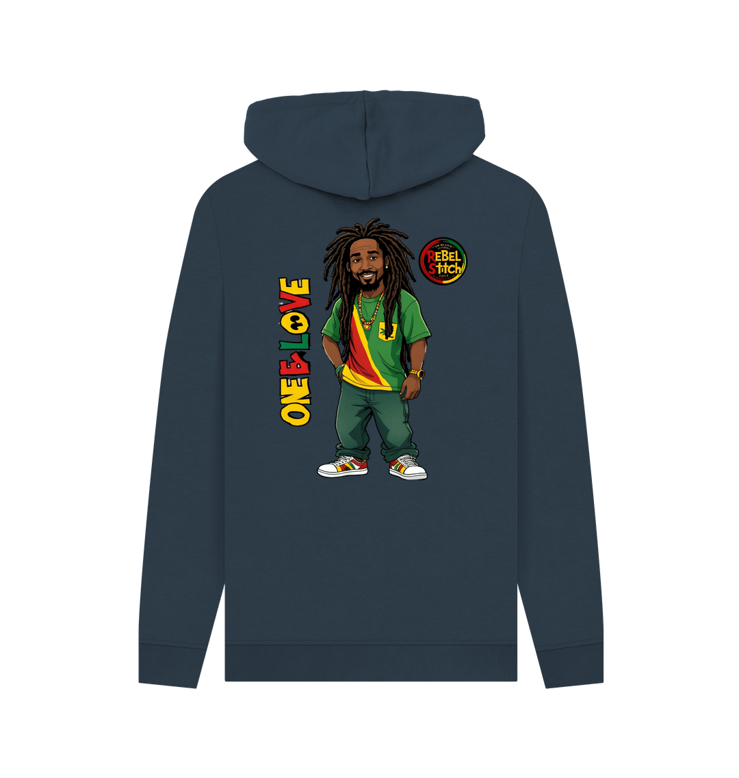 Navy Rebel Stitch Premium Cotton Hoodie Zion-One Love Back Print #1