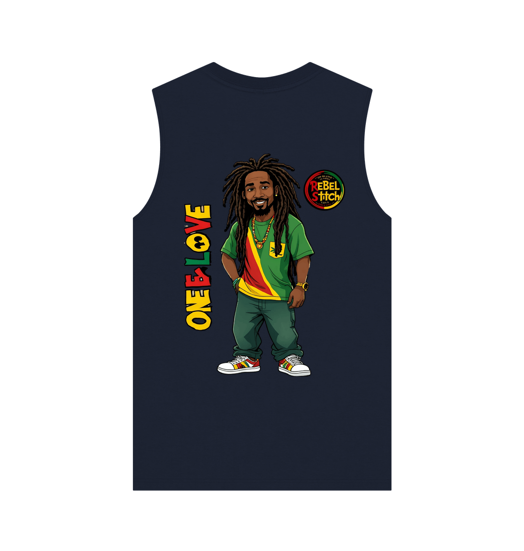 Navy Blue Rebel Stitch Premium Cotton Vest Zion-One Love Back Print #1