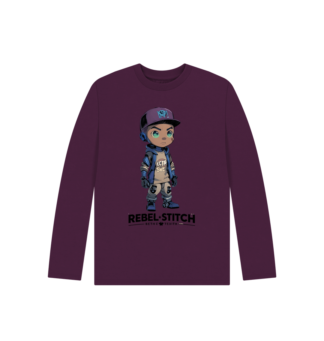 Purple Rebel Stitch Premium Cotton Long Sleeve Kids T-Shirt Rebel Kids Front Print #2