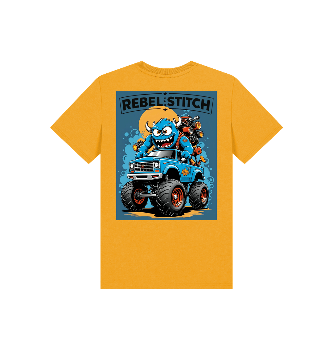 Mustard Rebel Stitch Premium Cotton Short Sleeve Kids T-Shirt Monster Truck Back Print #3