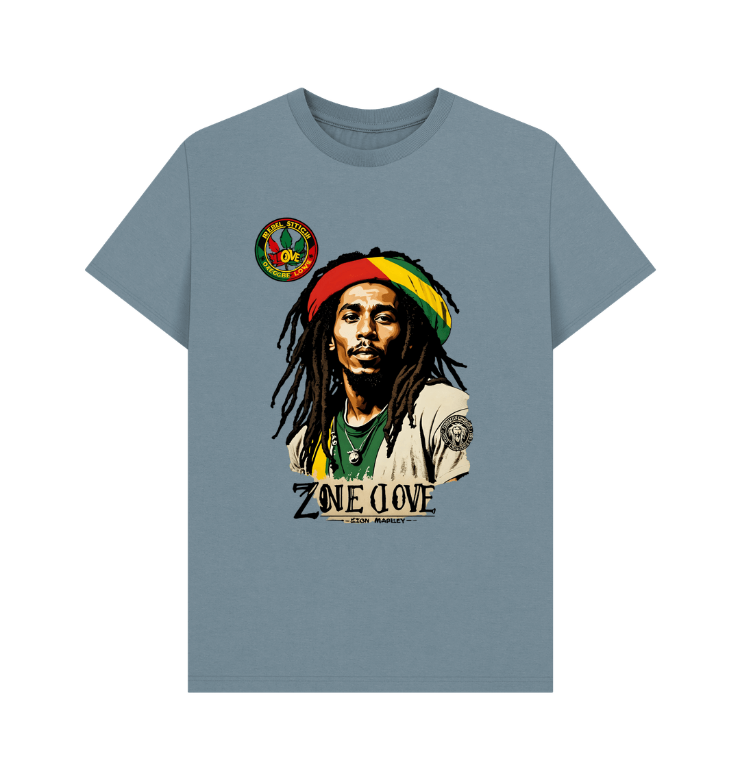 Stone Blue Rebel Stitch Premium Cotton Short Sleeve T-Shirt Zion-One Love Front Print #4