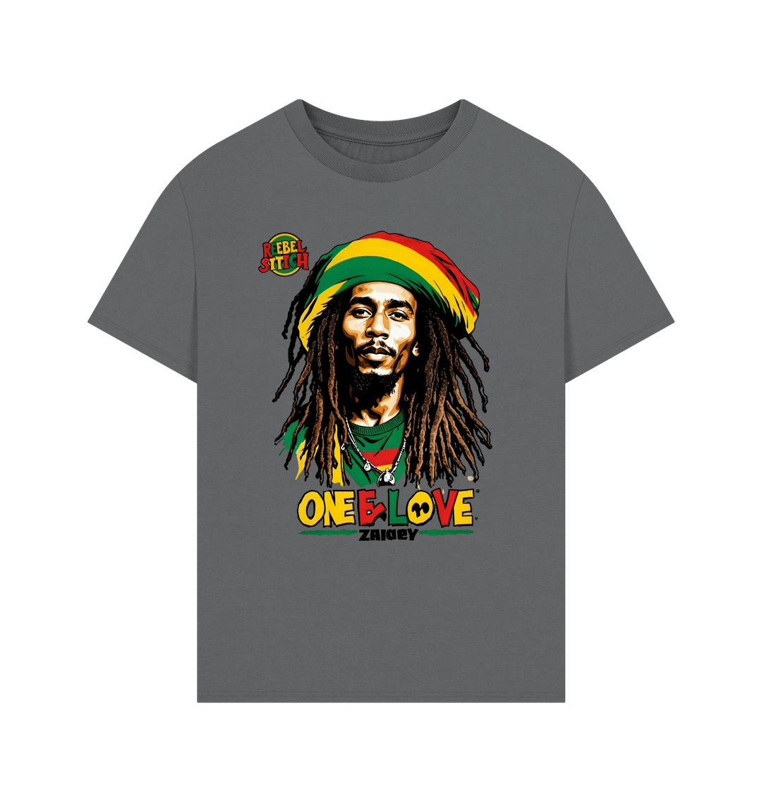 Slate Grey Rebel Stitch Premium Cotton Oversized Short Sleeve T-Shirt Zion-One Love Front Print #2