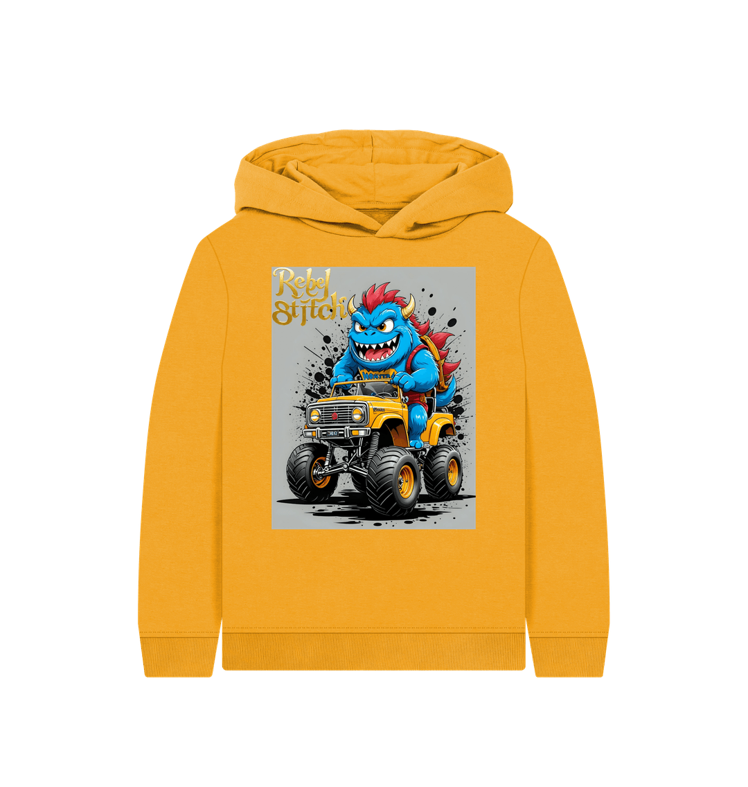 Mustard Rebel Stitch Premium Cotton Kids Hoodie Monster Truck Front Print #4