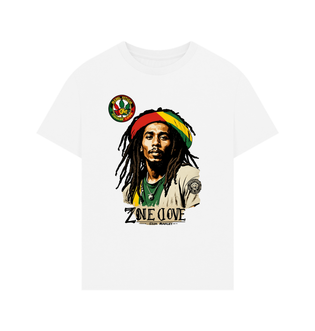 White Rebel Stitch Premium Cotton Oversized Short Sleeve T-Shirt Zion-One Love Front Print #4