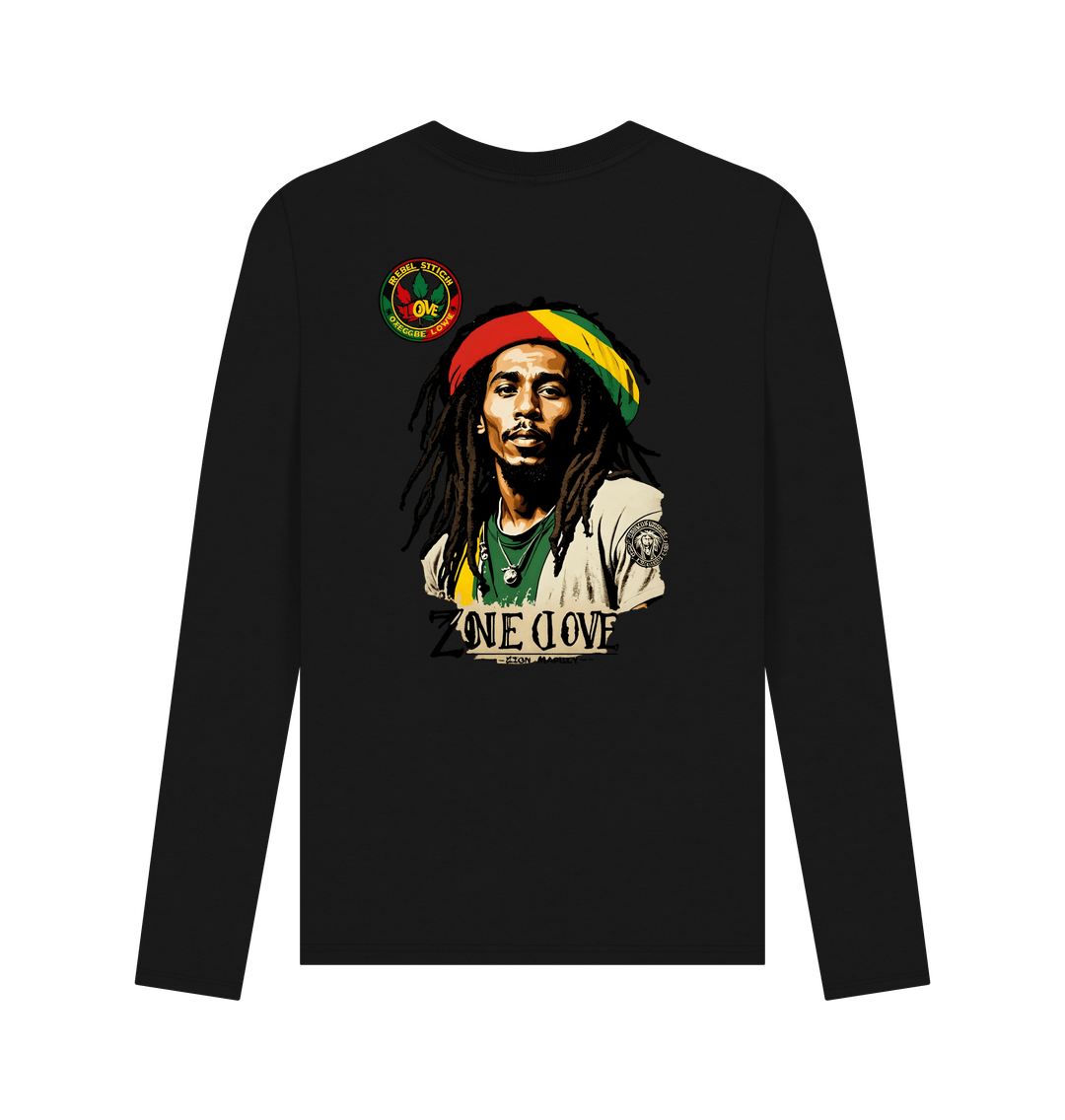 Black Rebel Stitch Premium Cotton Long Sleeve T-Shirt Zion-One Love Back Print #4