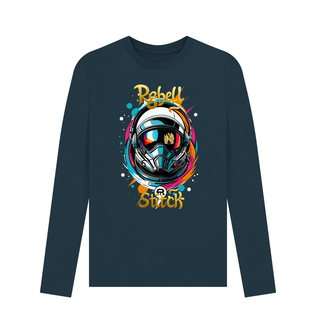 Denim Blue Rebel Stitch Premium Cotton Long Sleeve T-Shirt Space Edition Front Print #2