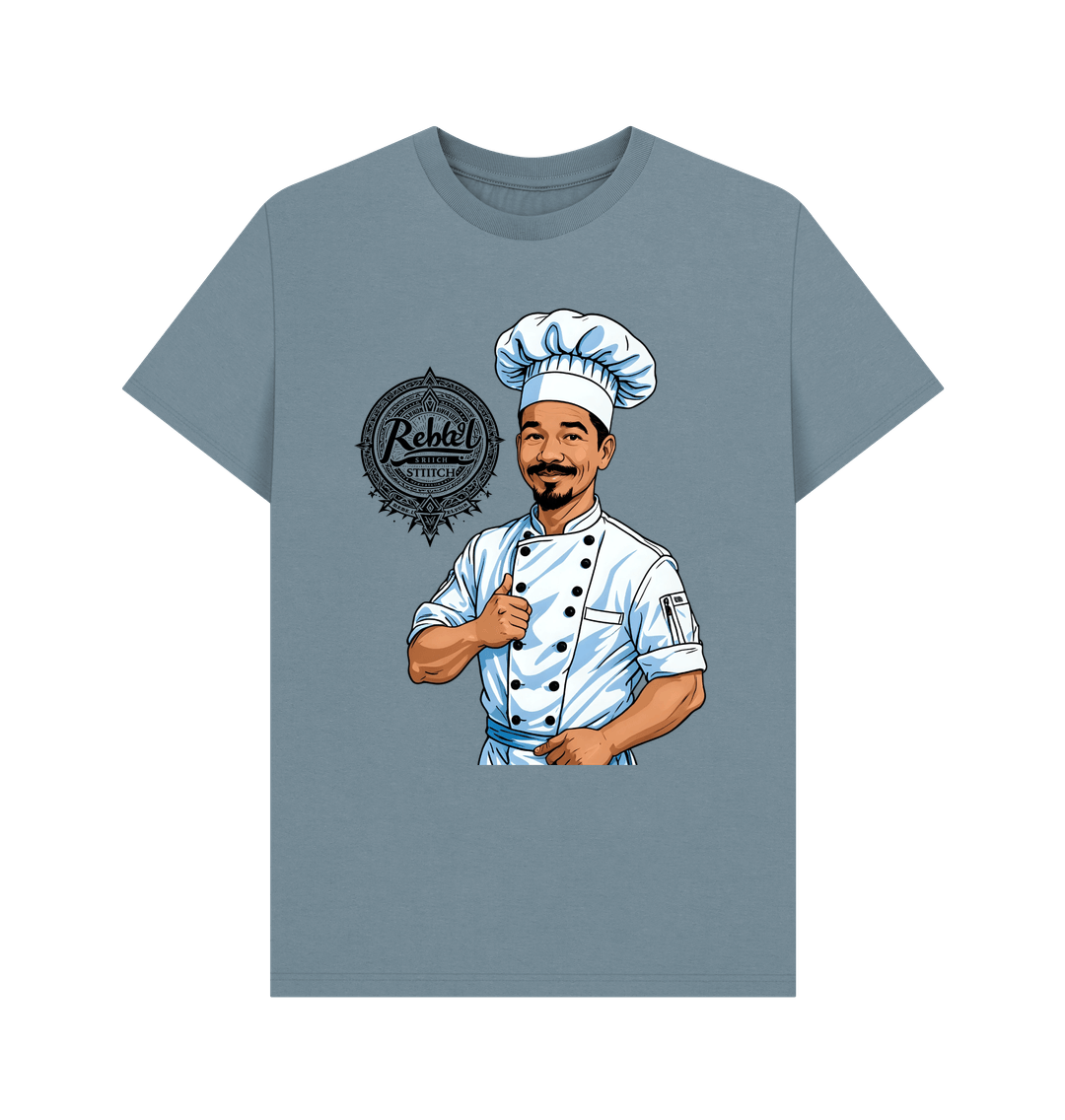 Stone Blue Rebel Stitch Premium Cotton Short Sleeve T-Shirt Chef Edition Front Print #2