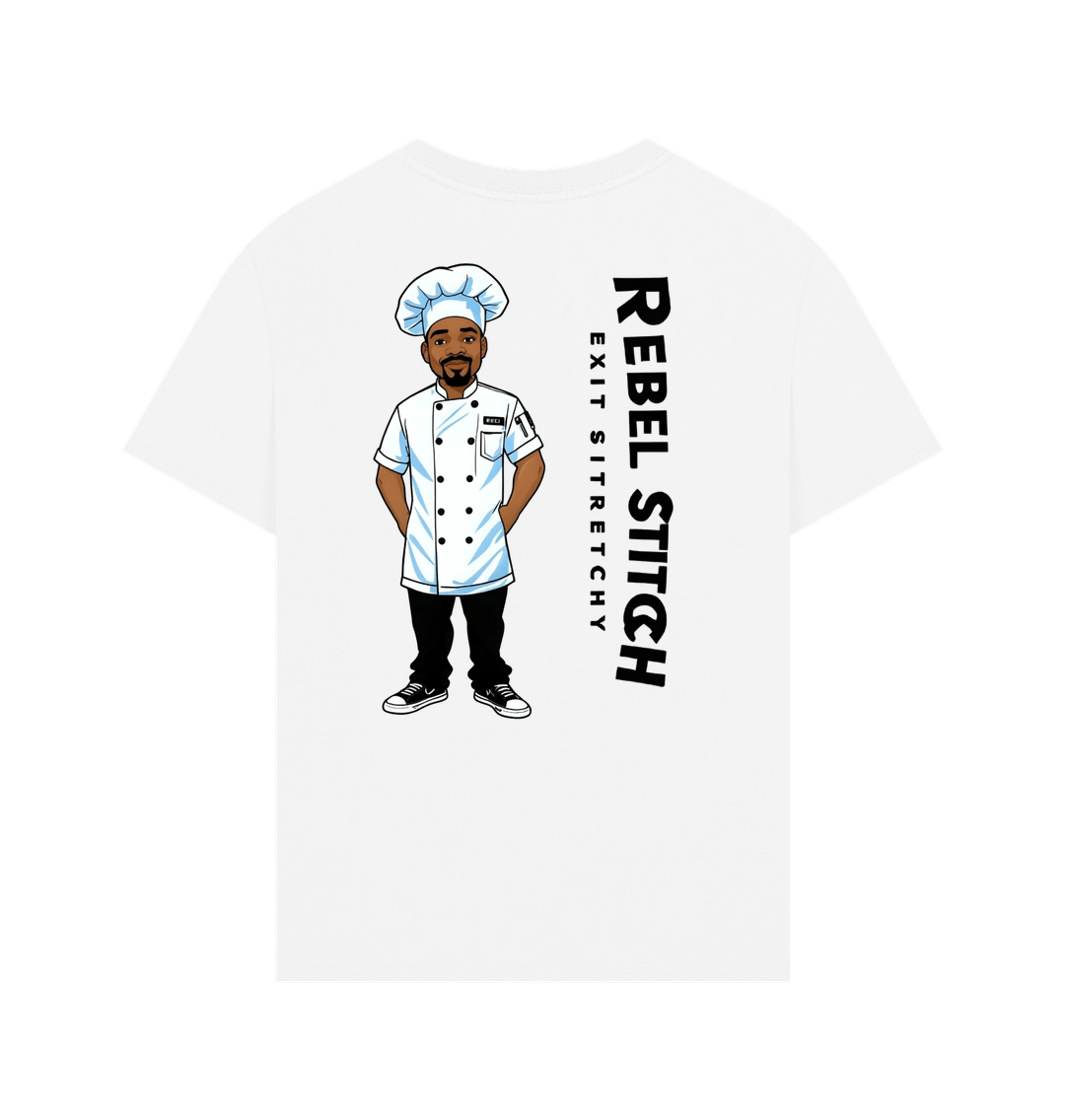 White Rebel Stitch Premium Cotton Oversized Short Sleeve T-Shirt Chef Edition Back Print #1