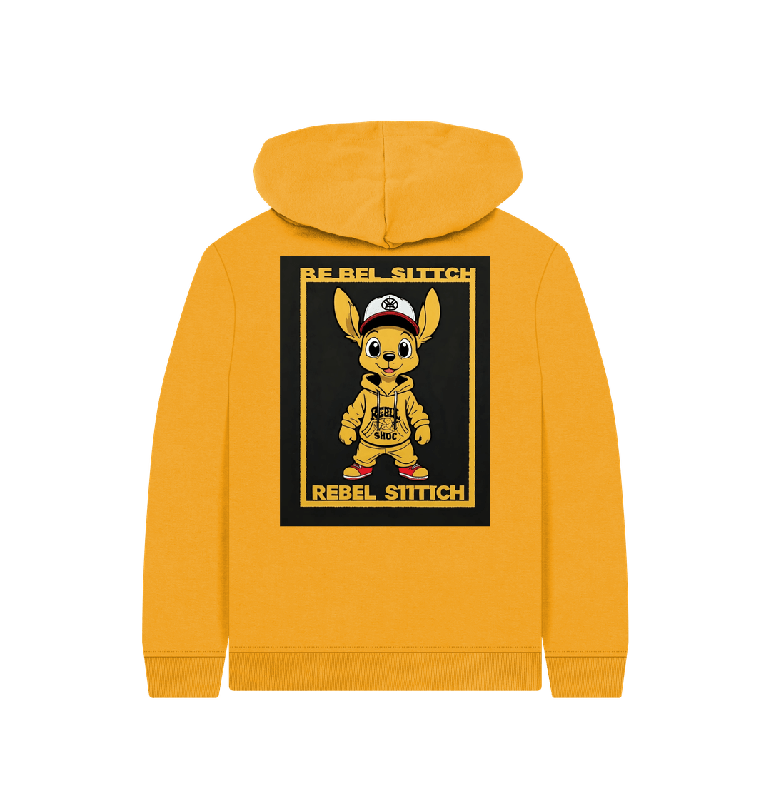 Mustard Rebel Stitch Premium Cotton Kids Hoodie Main Line Back Print #3