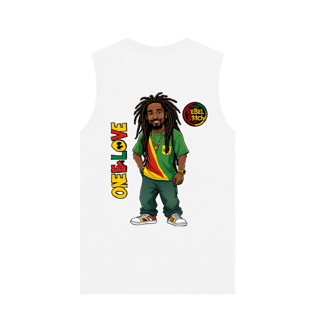 White Rebel Stitch Premium Cotton Vest Zion-One Love Back Print #1