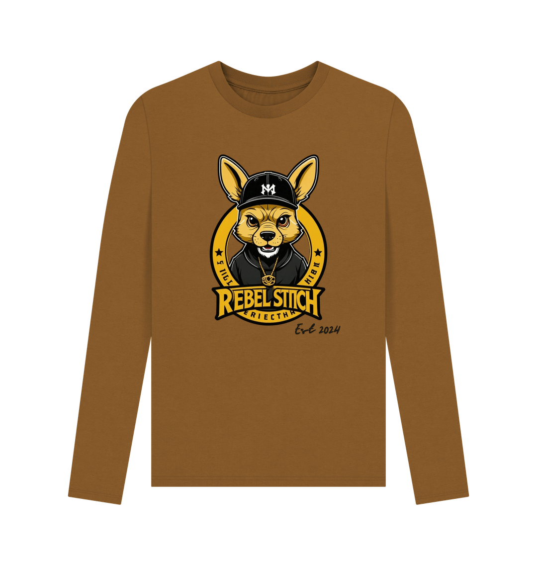 Brown Rebel Stitch Premium Cotton Long Sleeve T-Shirt Main Line Front Print #1