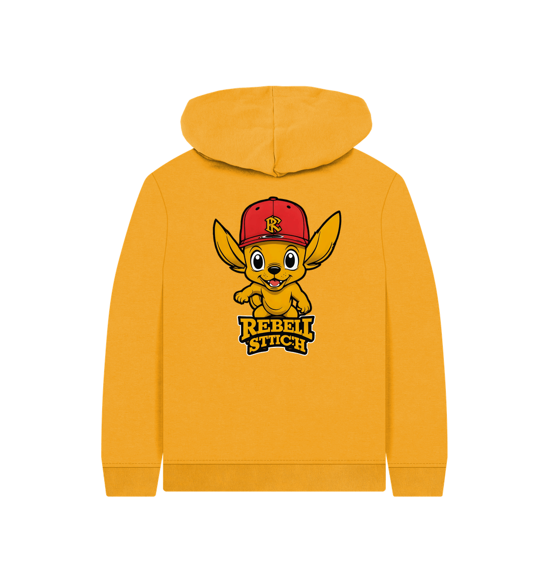 Mustard Rebel Stitch Premium Cotton Kids Hoodie Main Line Back Print #4