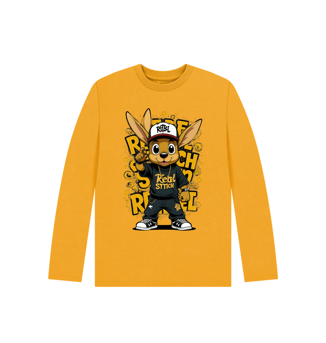 Mustard Rebel Stitch Premium Cotton Long Sleeve Kids T-Shirt Main Line Front Print #2