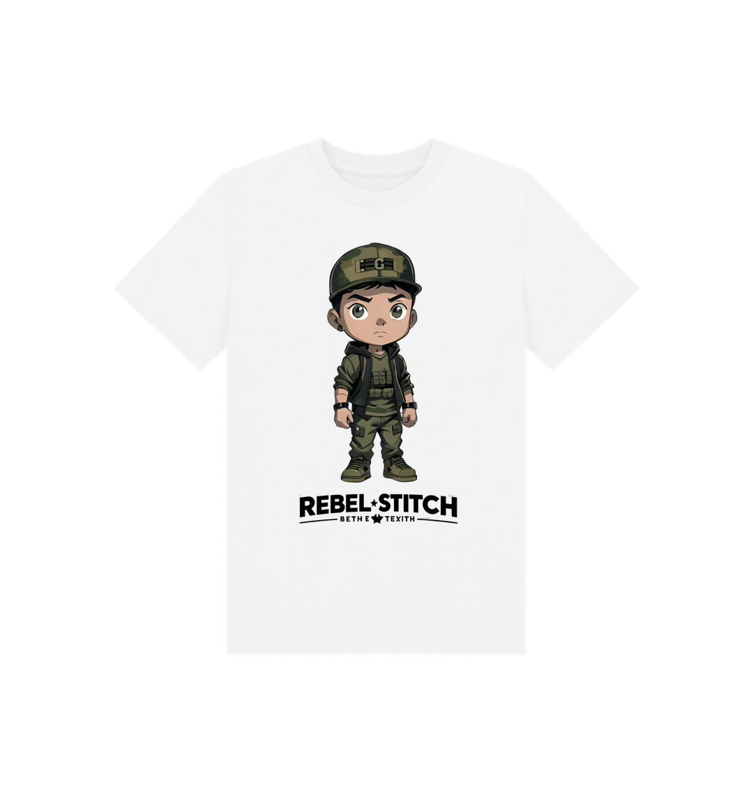 White Rebel Stitch Premium Cotton Short Sleeve Kids T-Shirt Rebel Kids Front Print #4