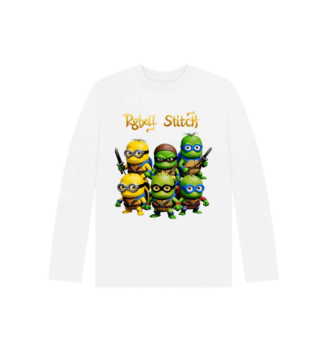 White Rebel Stitch Premium Cotton Long Sleeve Kids T-Shirt TMNM Front Print #1