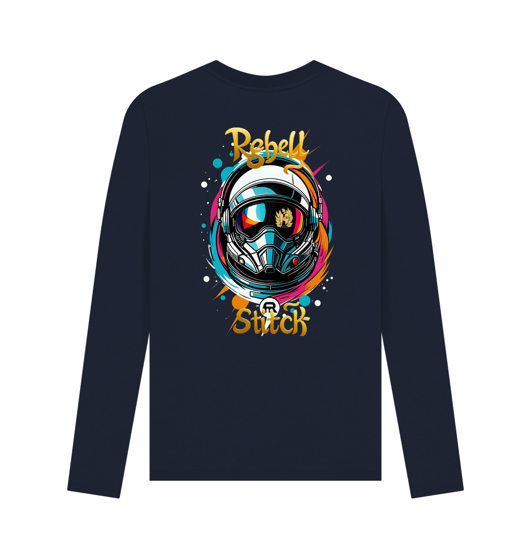 Navy Blue Rebel Stitch Premium Cotton Long Sleeve T-Shirt Space Edition Back Print #2