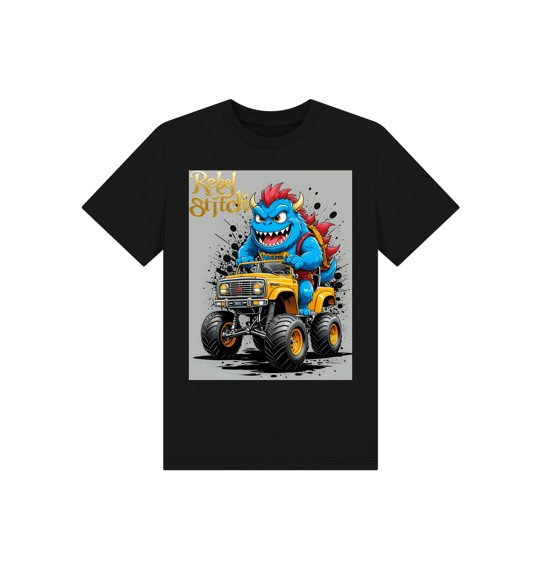 Black Rebel Stitch Premium Cotton Short Sleeve Kids T-Shirt Monster Truck Front Print #4