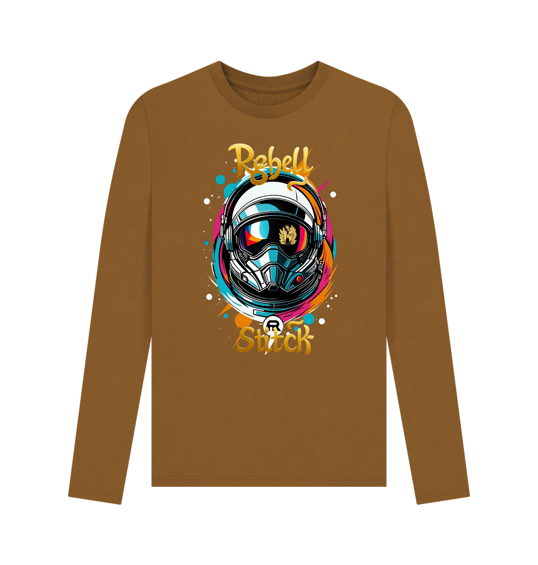 Brown Rebel Stitch Premium Cotton Long Sleeve T-Shirt Space Edition Front Print #2