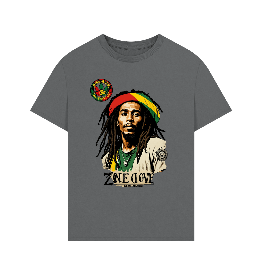 Slate Grey Rebel Stitch Premium Cotton Oversized Short Sleeve T-Shirt Zion-One Love Front Print #4