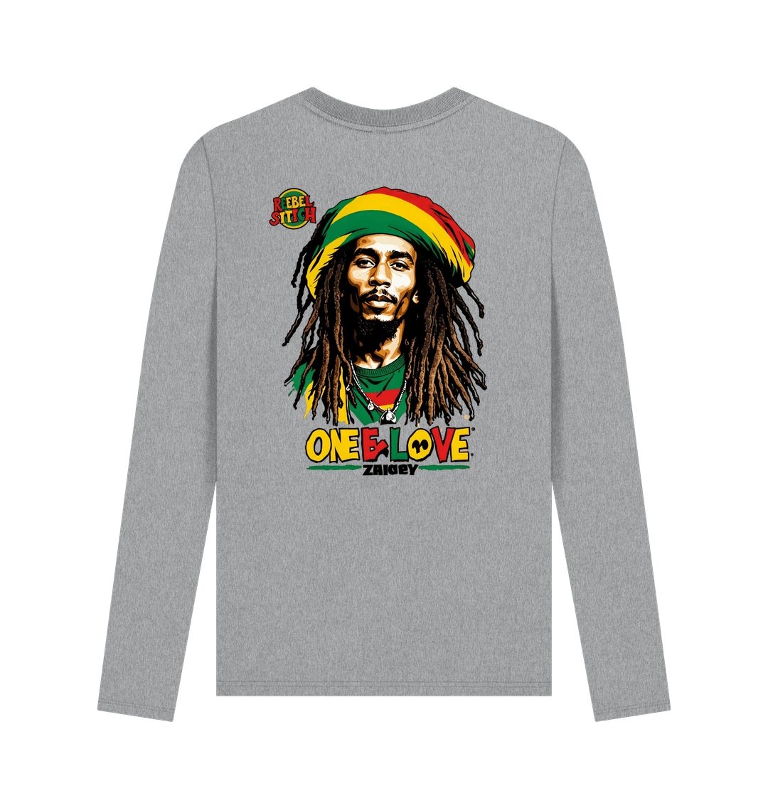 Athletic Grey Rebel Stitch Premium Cotton Long Sleeve T-Shirt Zion-One Love Back Print #2