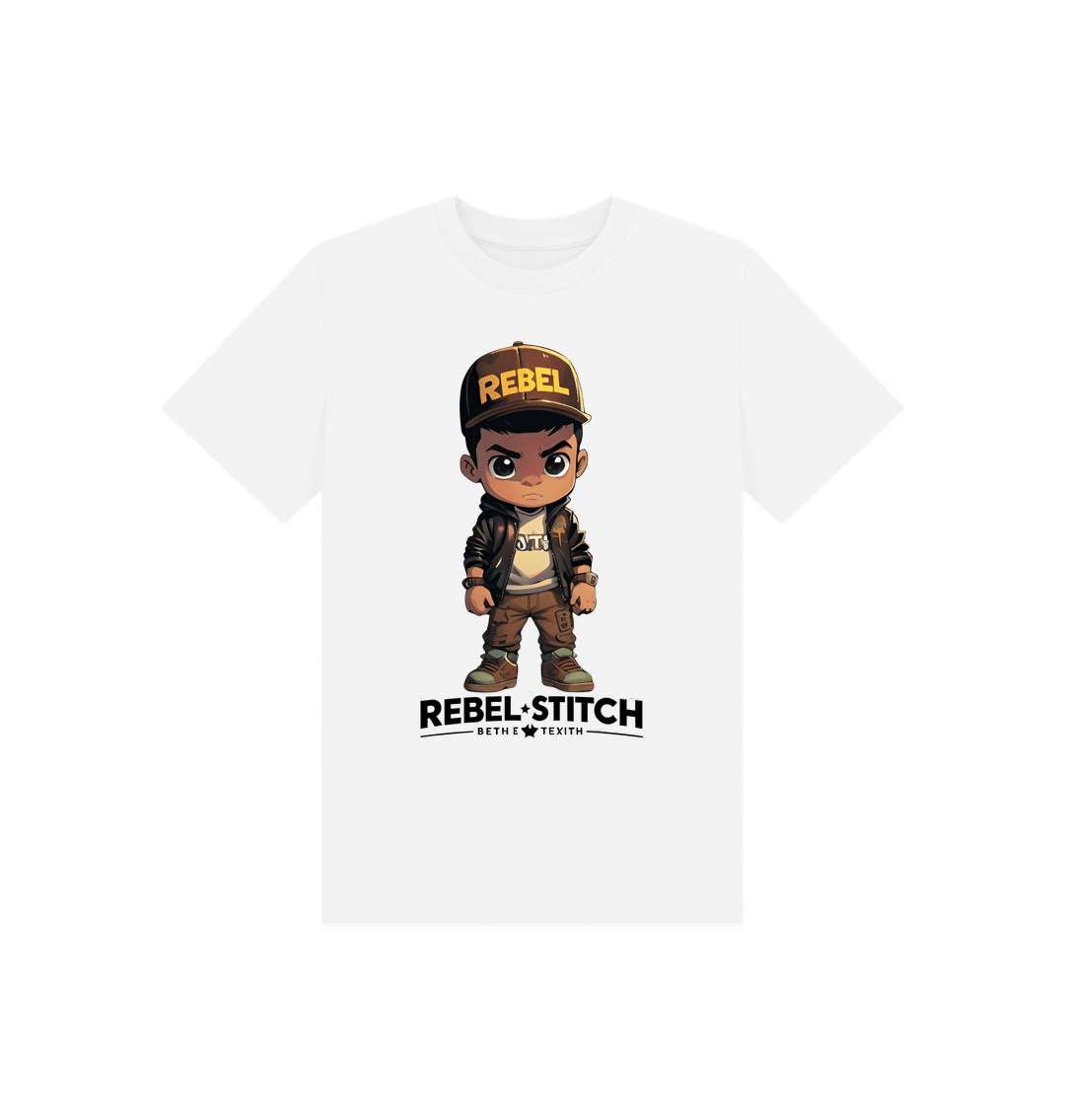 White Rebel Stitch Premium Cotton Short Sleeve Kids T-Shirt Rebel KIds Front Print #1