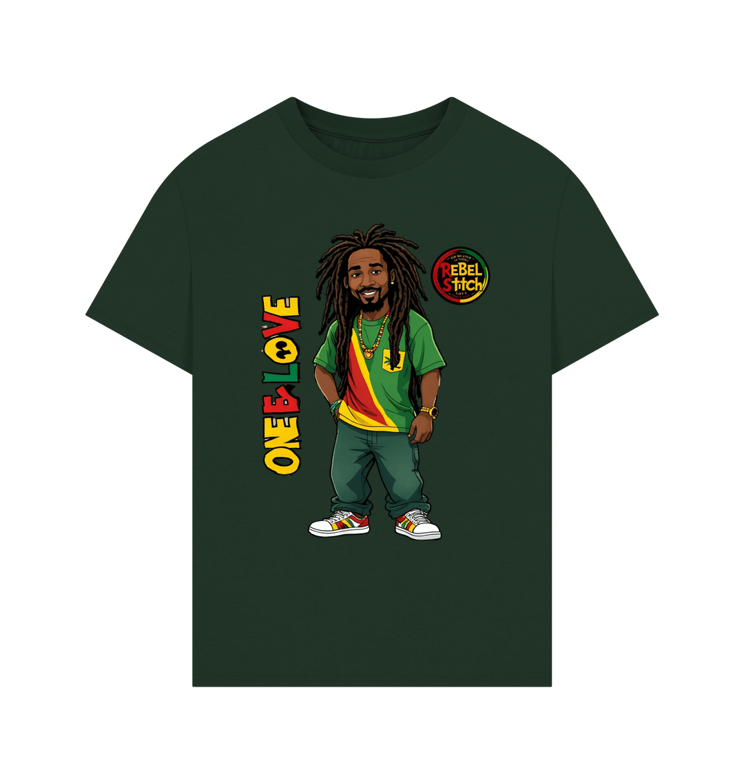 Evergreen Rebel Stitch Premium Cotton Oversized Short Sleeve T-Shirt Zion-One Love Front Print #1